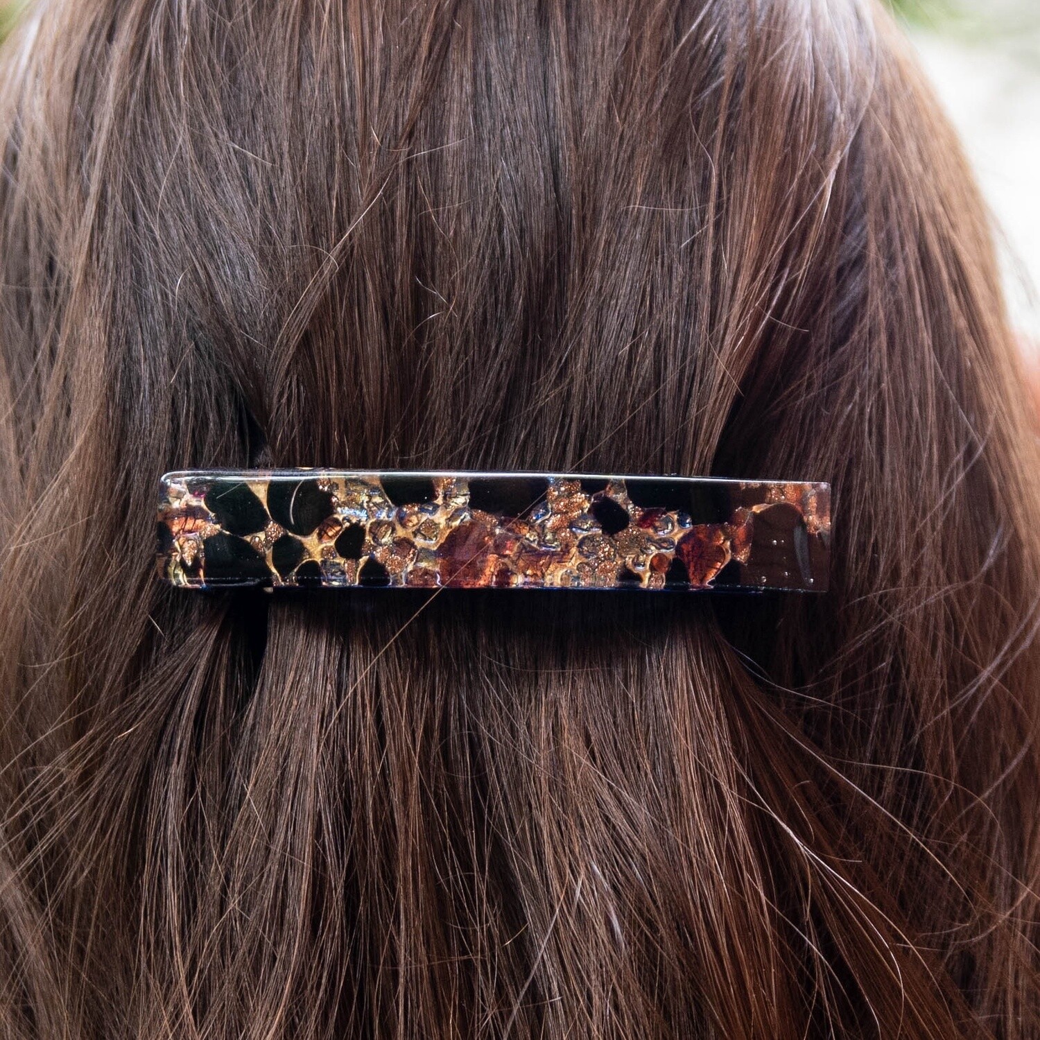 Sturzinger 4&quot; Barrette Hair Clip, Murano Glass, Color: Black/Gold