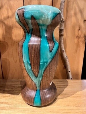 On The Edge Black Walnut Vase w/Green Resin