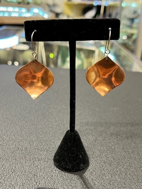Sunshine On Water Copper Leaf Earrings