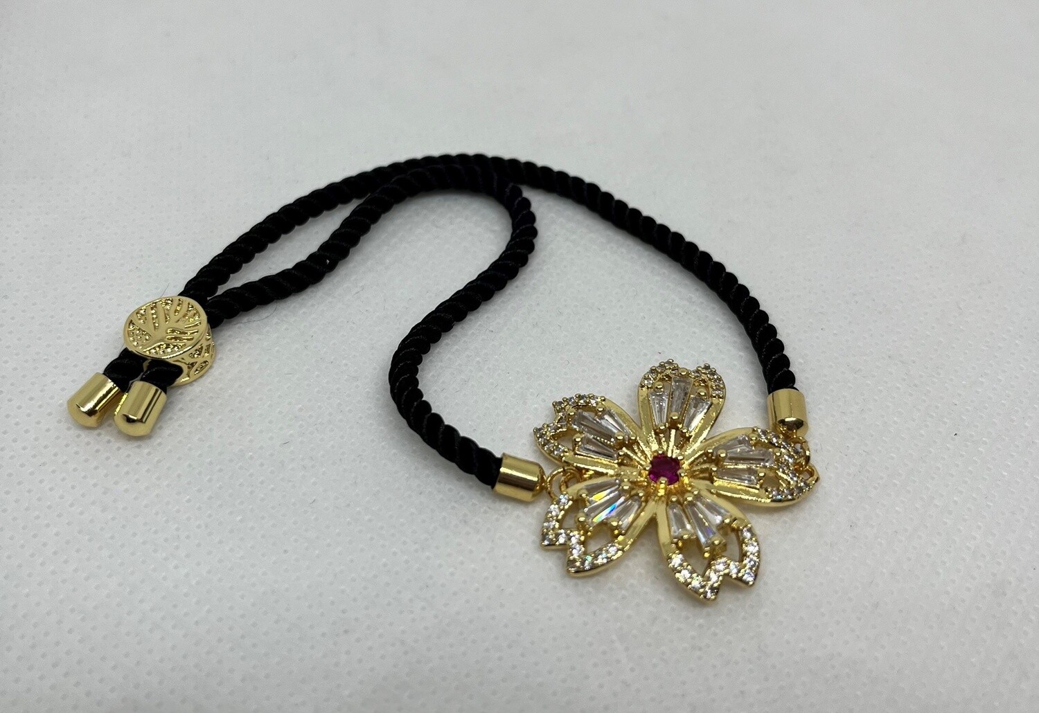 Kalli Bracelet Large Flower on Cord, CZ w/Ruby CZ
