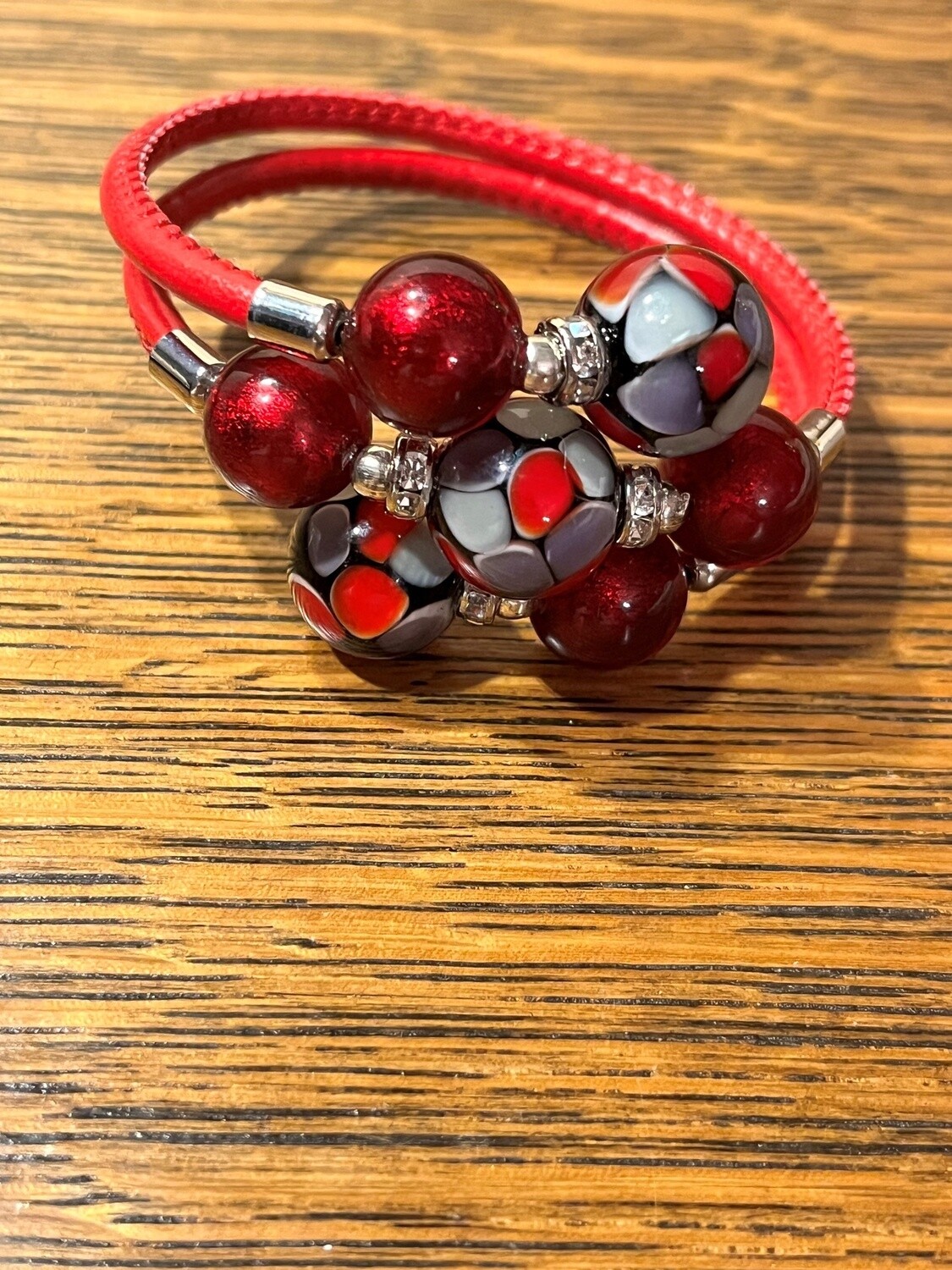 Sturzinger Murano Glass Bead Fancy Wrap Bracelet, Color: Red/Gray