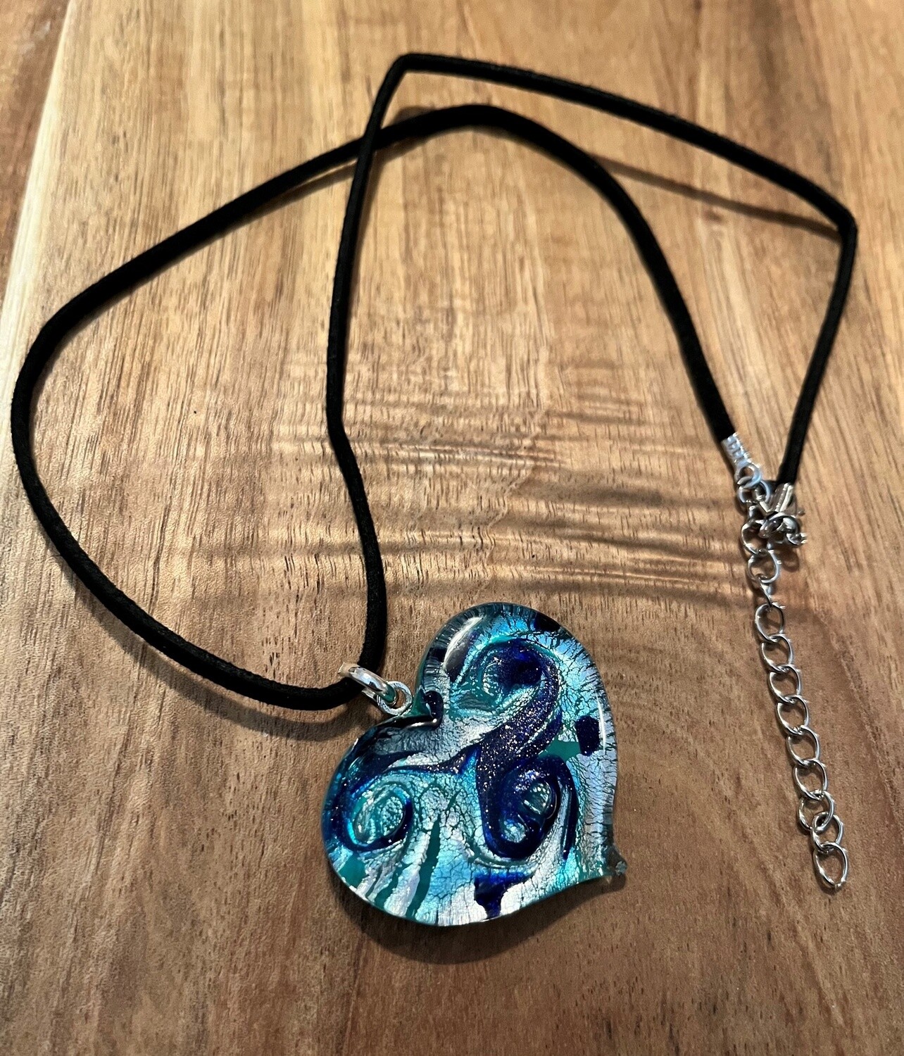 Sturzinger Murano Heart Necklace with Cord, Color: Vangogh Blue
