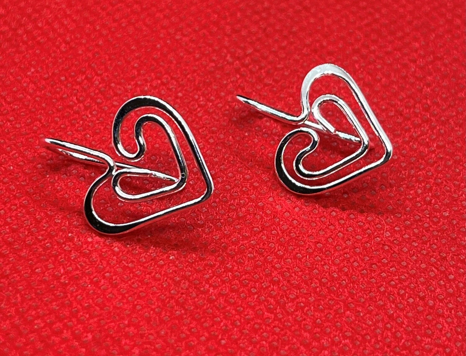 Reflections In Silver Double Heart Earrings