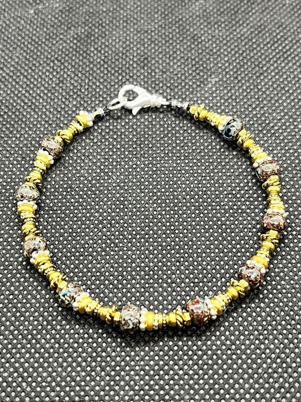 Visser Mixed Metal and Gray Glass Bead Bracelet