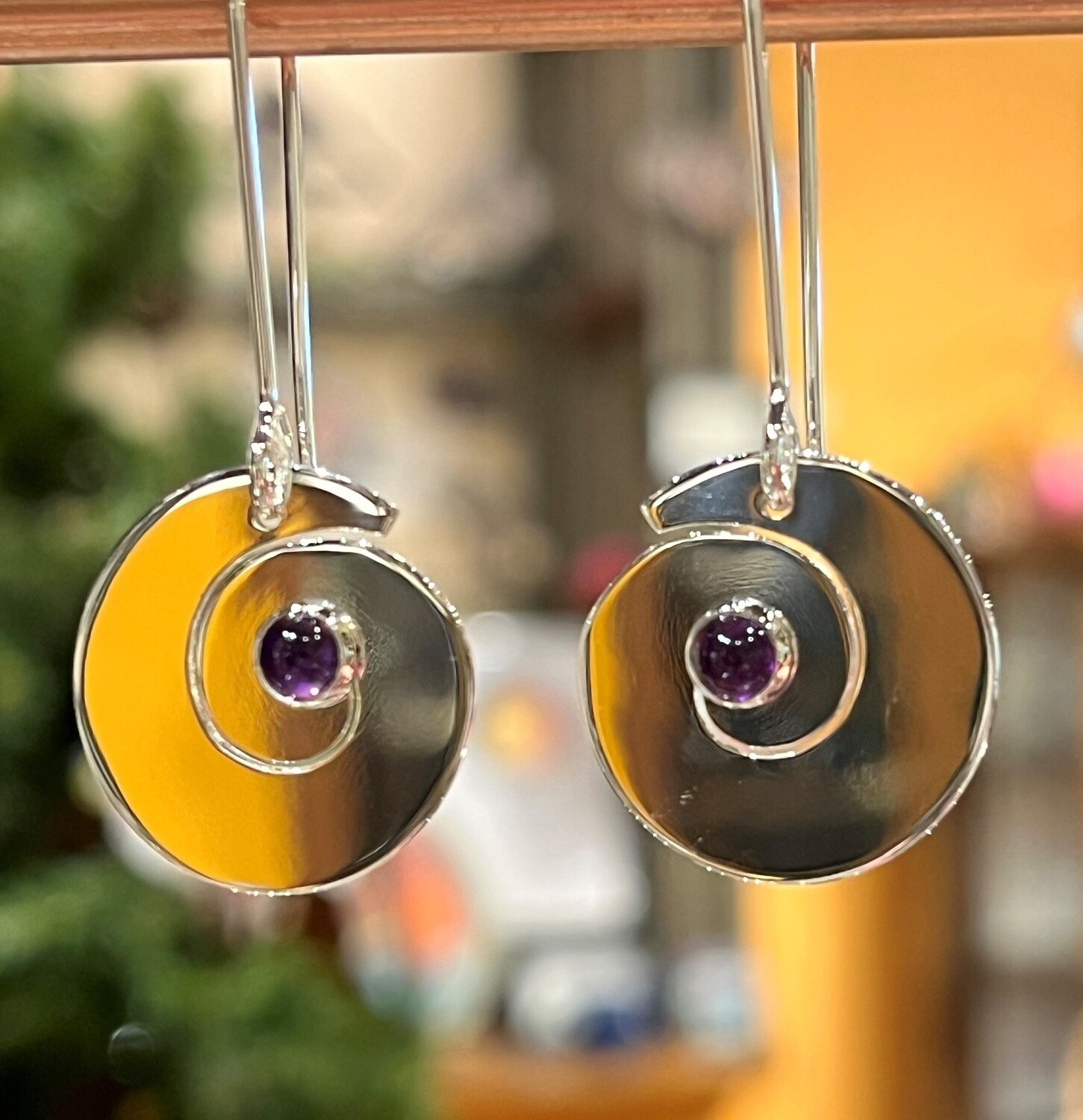 Gray Dangle Amethyst Earrings