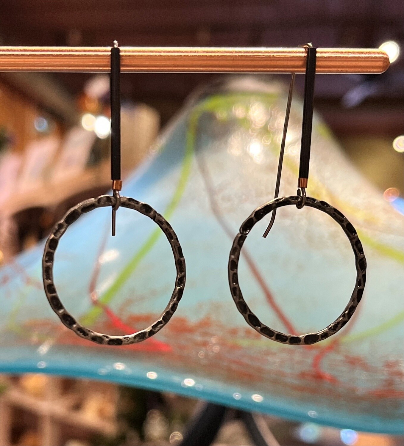 Tsay Earrings Textured Circle with Black Tube