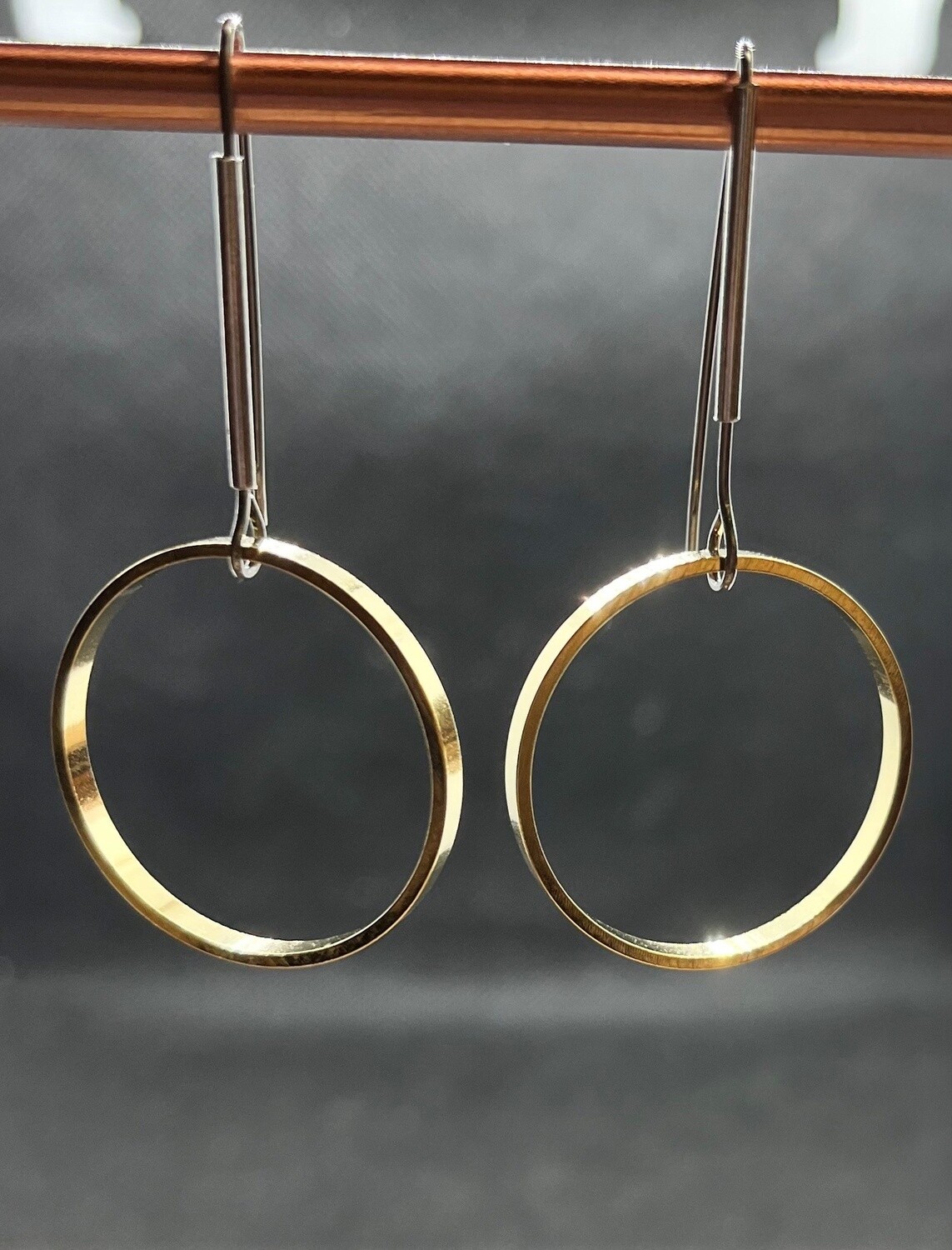 Tsay Earrings Large Gold Circle on Silver Tube