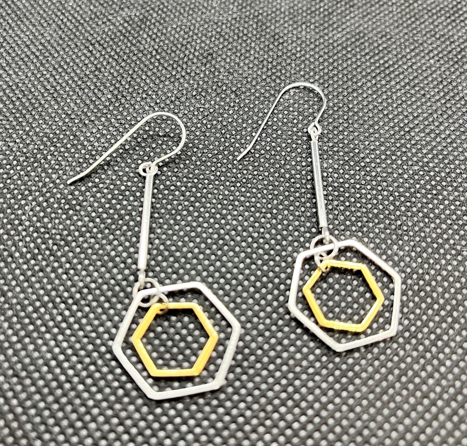 Tsay Earrings Hex Gold and Silver on Silver tube