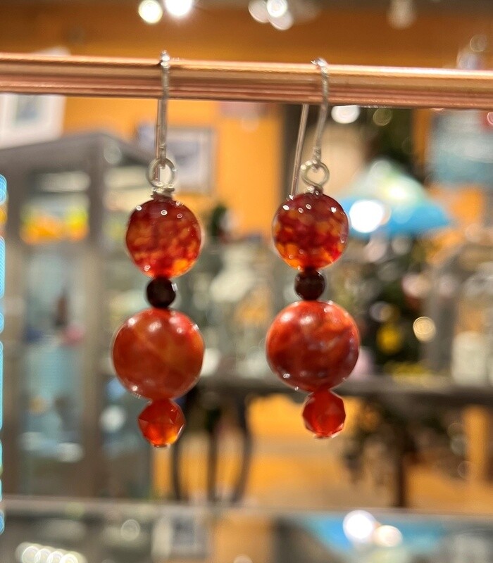 Rasmussen Earrings Fire Agate and Carnelian
