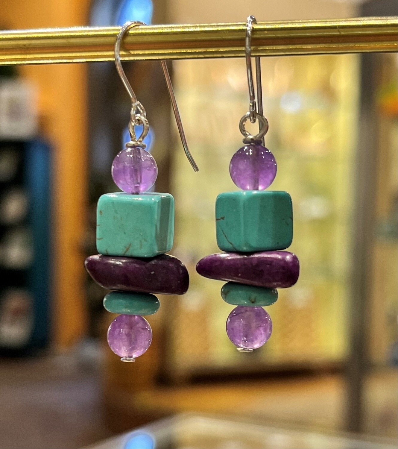 Rasmussen Earrings Amethyst, Chunky Purple Marble and Turquoise