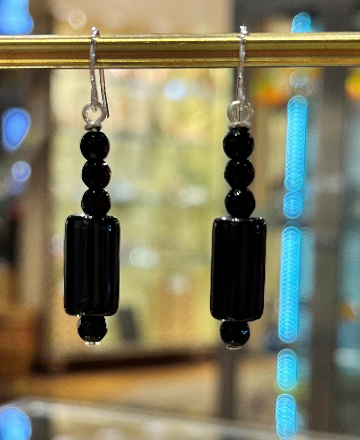 Rasmussen Earrings Black Obsidian and Agates
