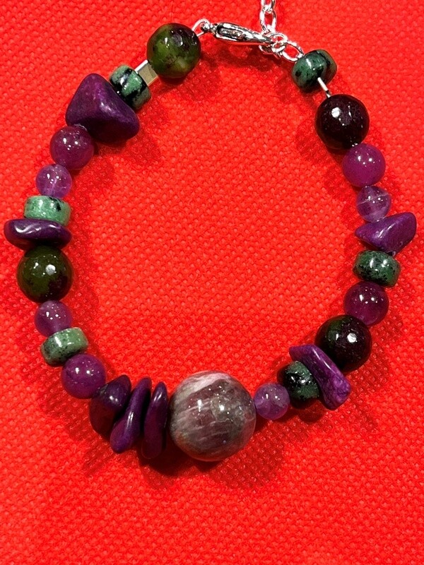 Rasmussen Bracelet Tourmaline, Amethyst, and Green Ruby Zoisite