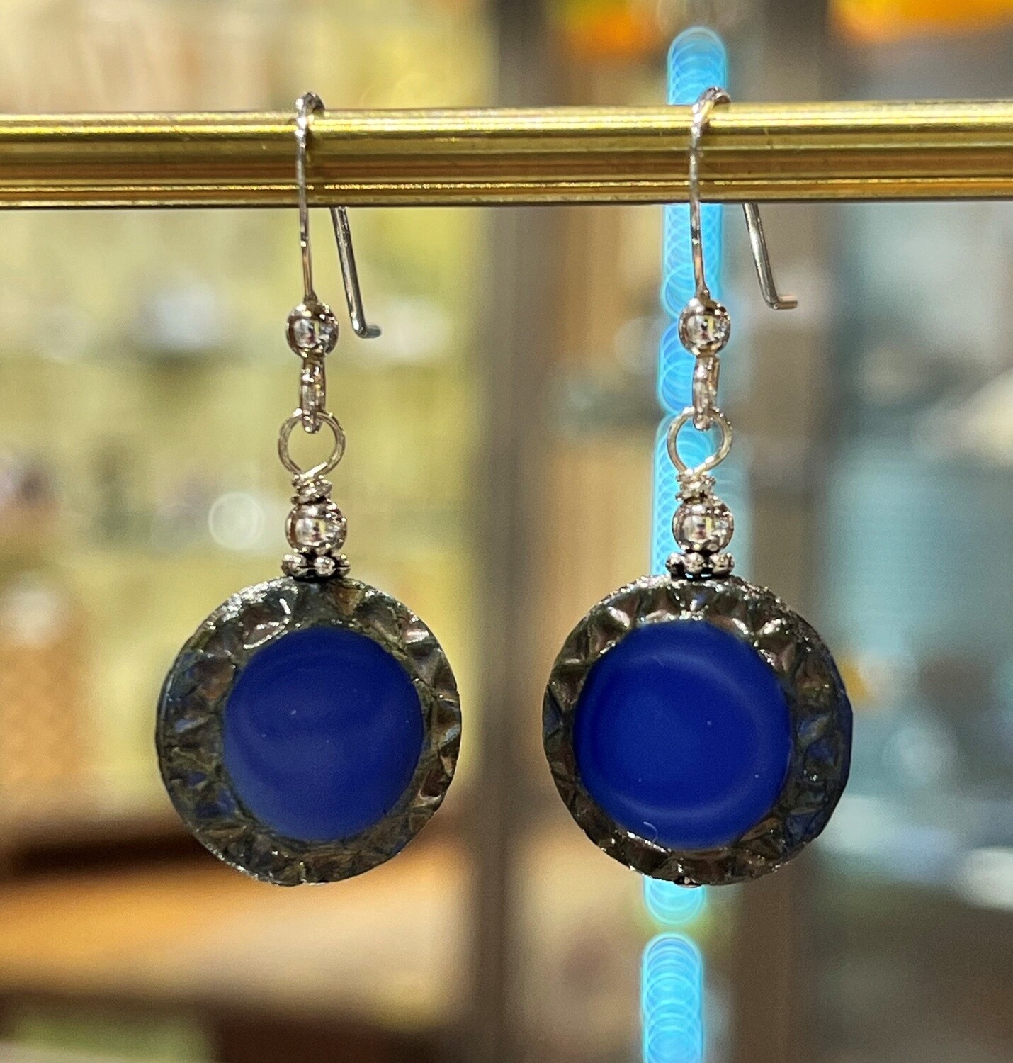 Cass Earrings Blue Czech Glass Bead