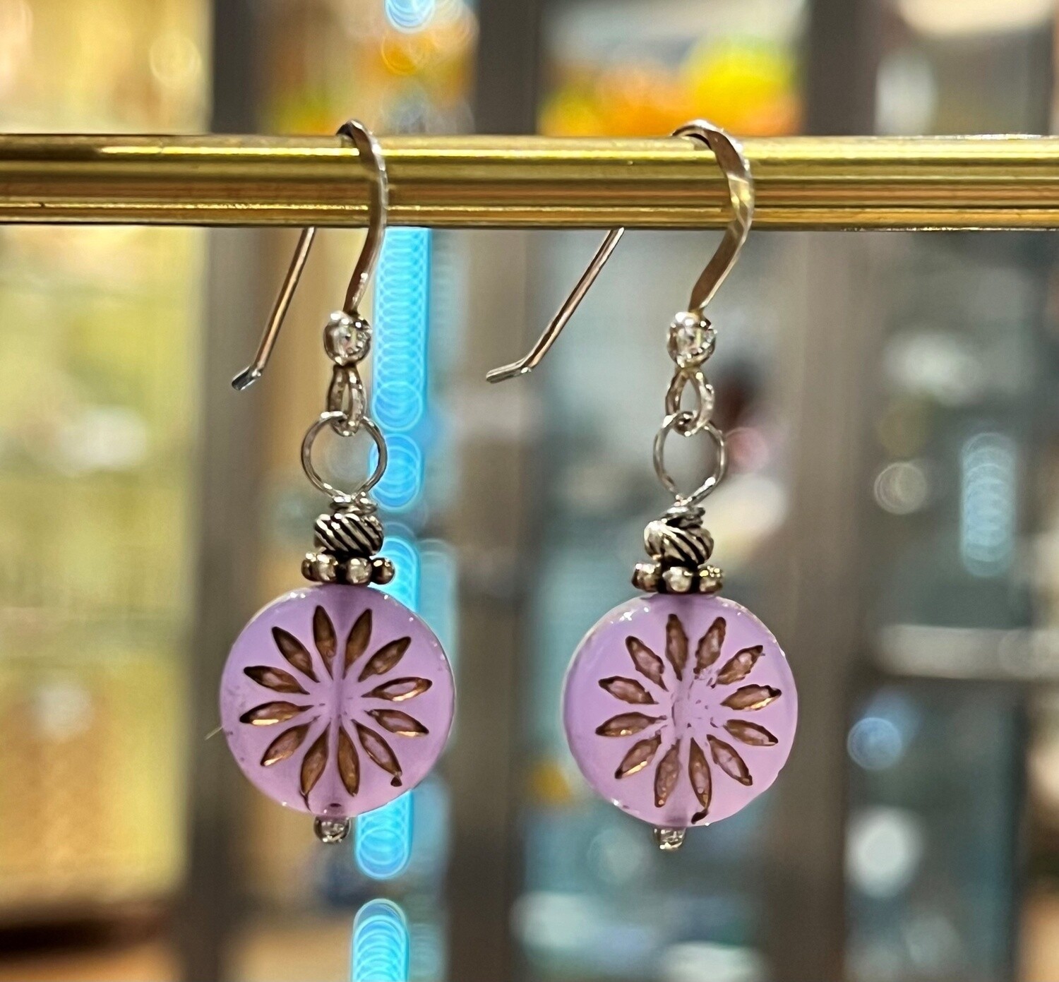 Cass Earrings Purple Czech Glass