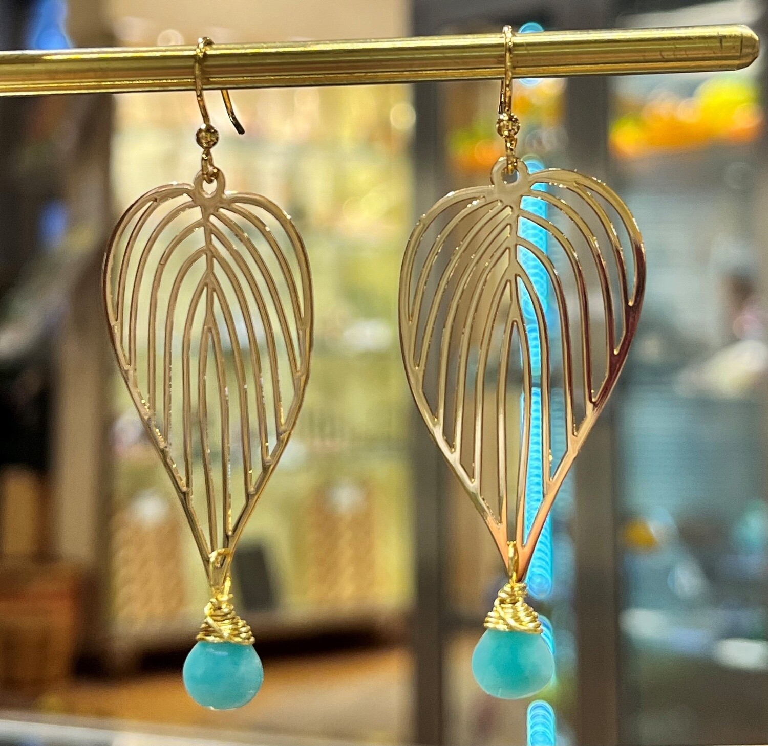 Cass Earrings Amazonite Drop from Leaf