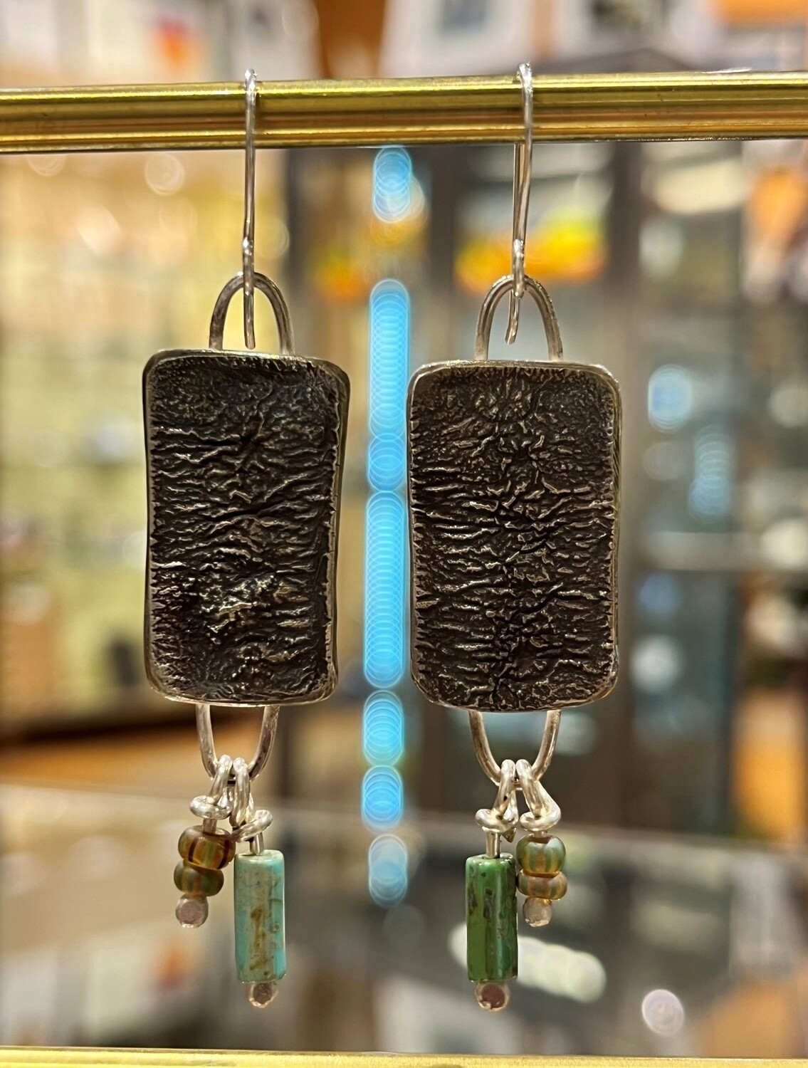 O&#39;Brien Earring Reticulated Rectangles with Czech Glass Beads