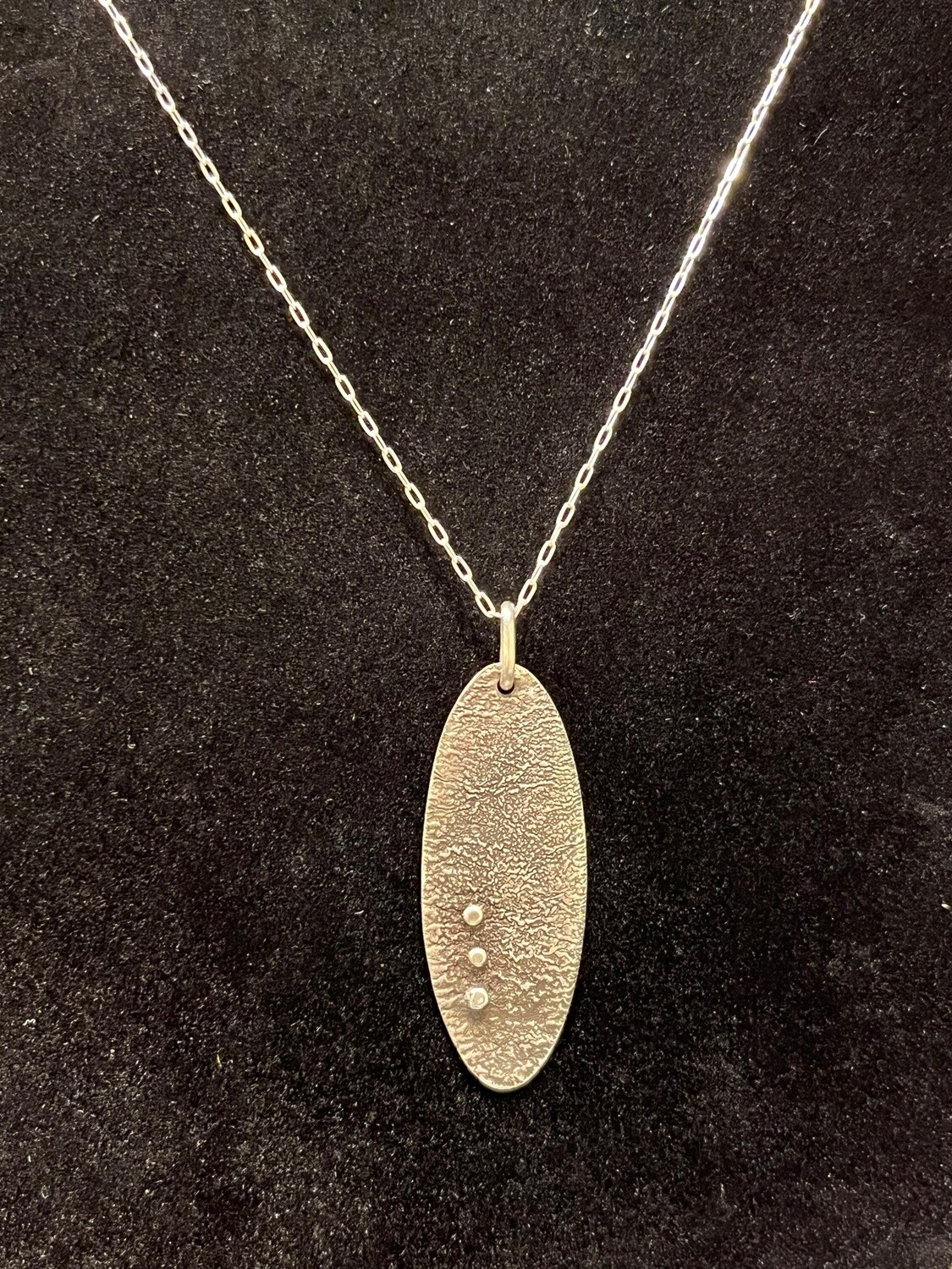 O'Brien Necklace Long Reticulated Sterling Oval