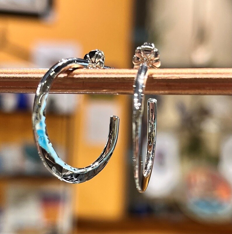 Gray Earrings Silver Hammered Hoop Small