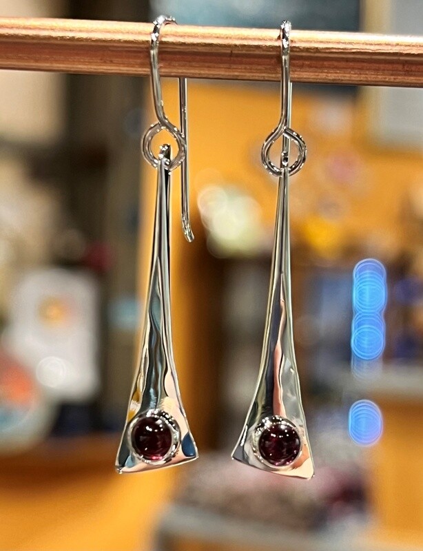 Gray Earrings Silver Drop with Garnet