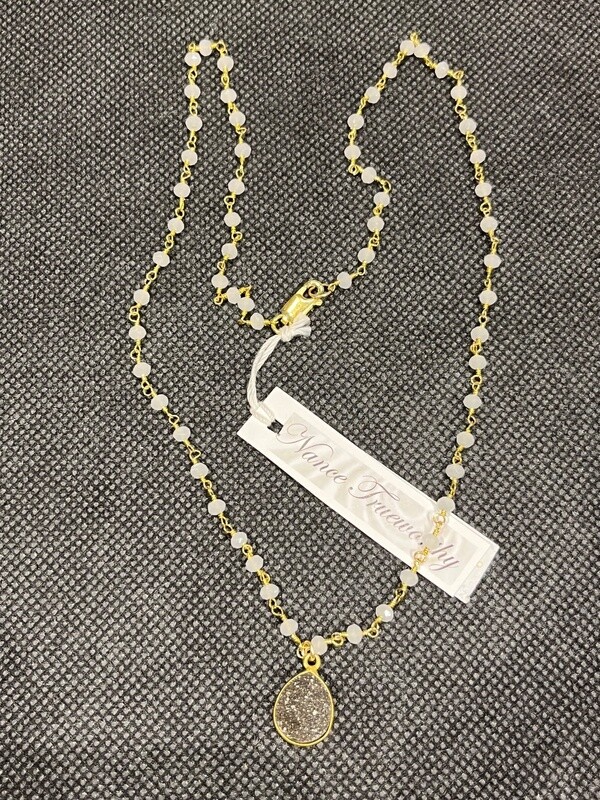 Trueworthy Necklace White Jade with Copper Druzy Drop