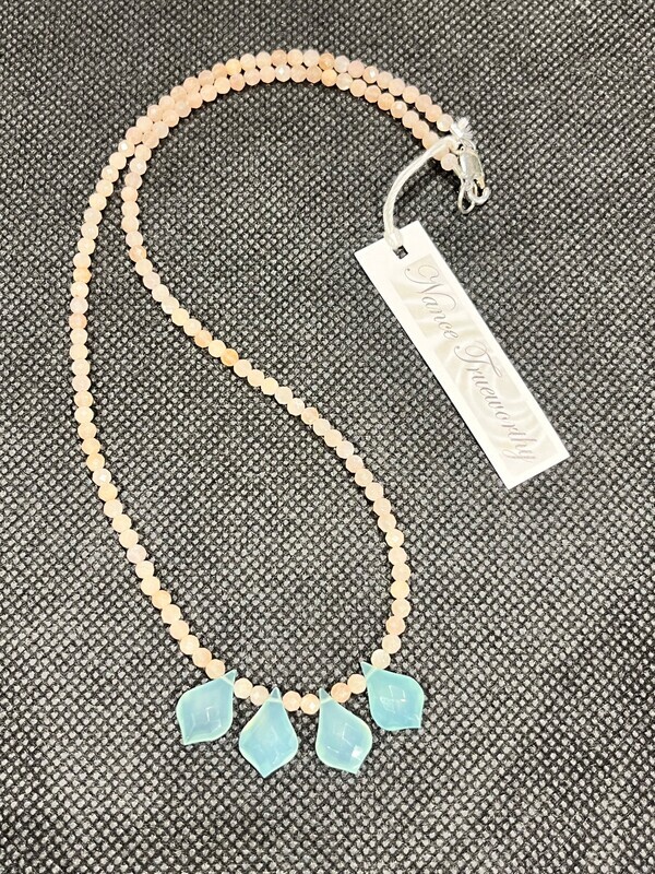 Trueworthy Necklace Peach Moonstones w/Chalcedony Drops
