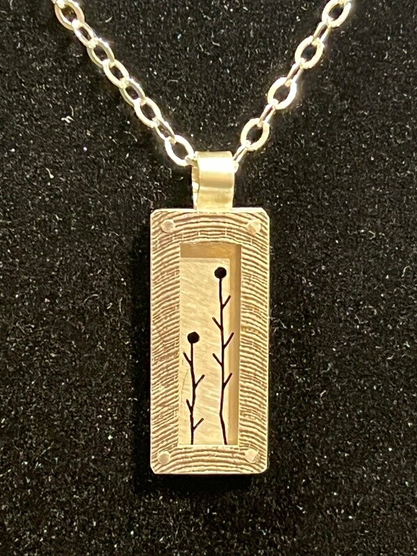 Bent Metal Necklace Wild Flower in Rectangle