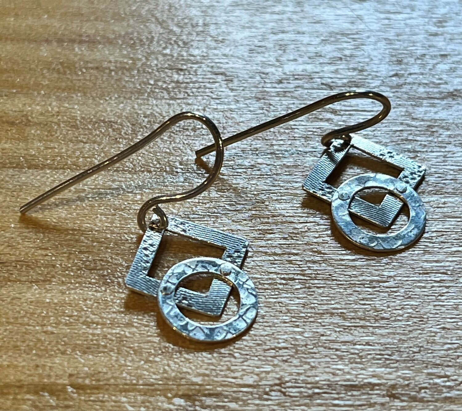 Bent Metal Earrings Circle and Square