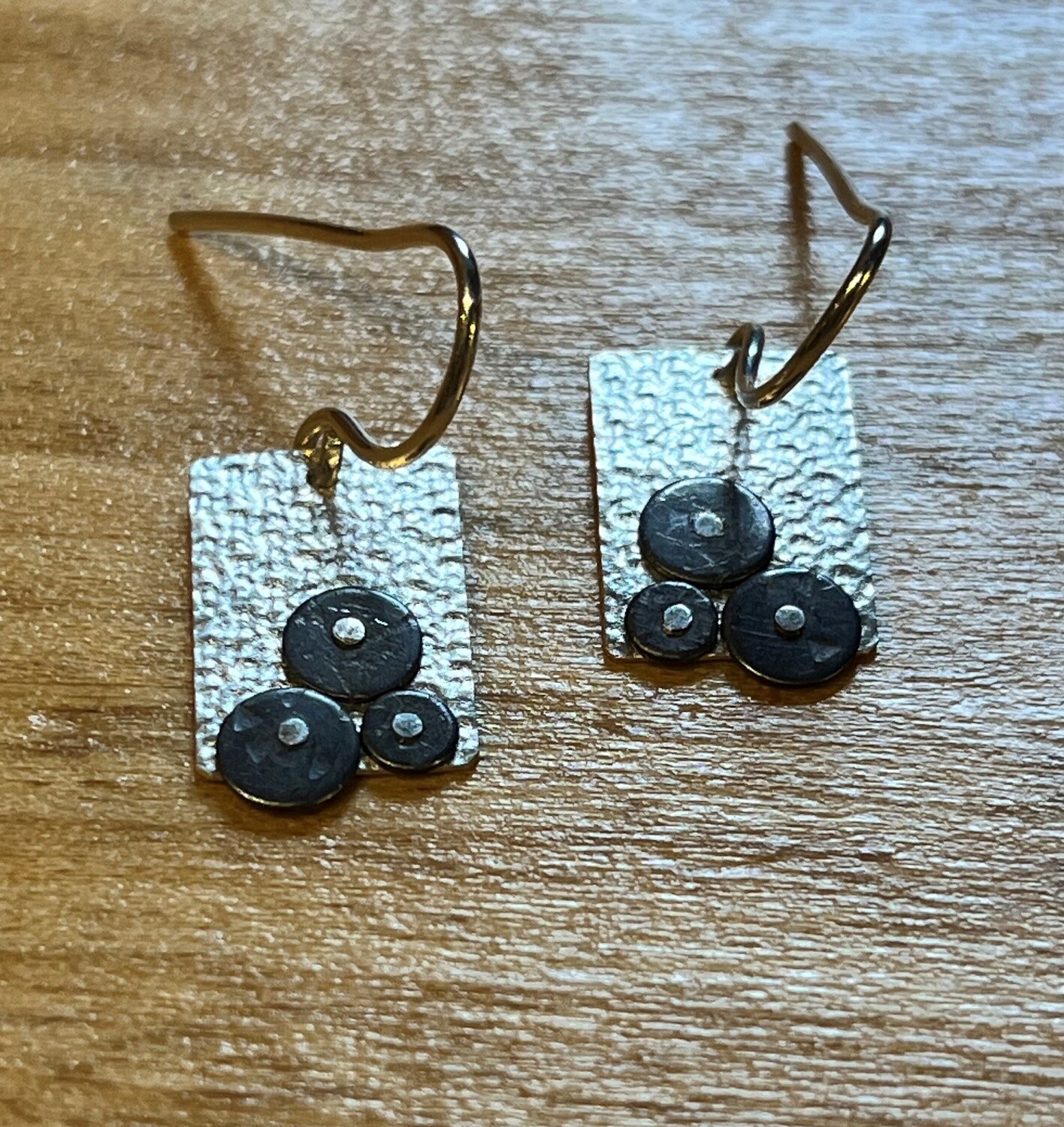 Bent Metal Earrings 3 Coins on Rectangle