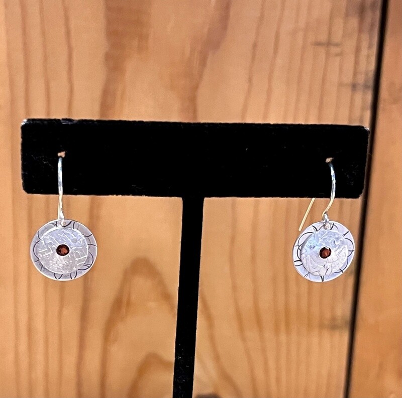 Bent Metal Earrings Garnet Discs