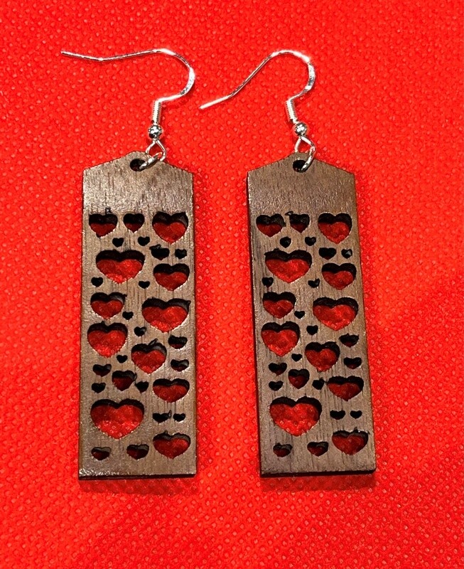 By Julius Earring Wood Hearts Dark Short