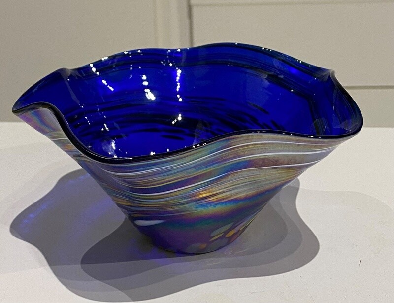 Glass Eye Bowl Blue Rainbow Twist