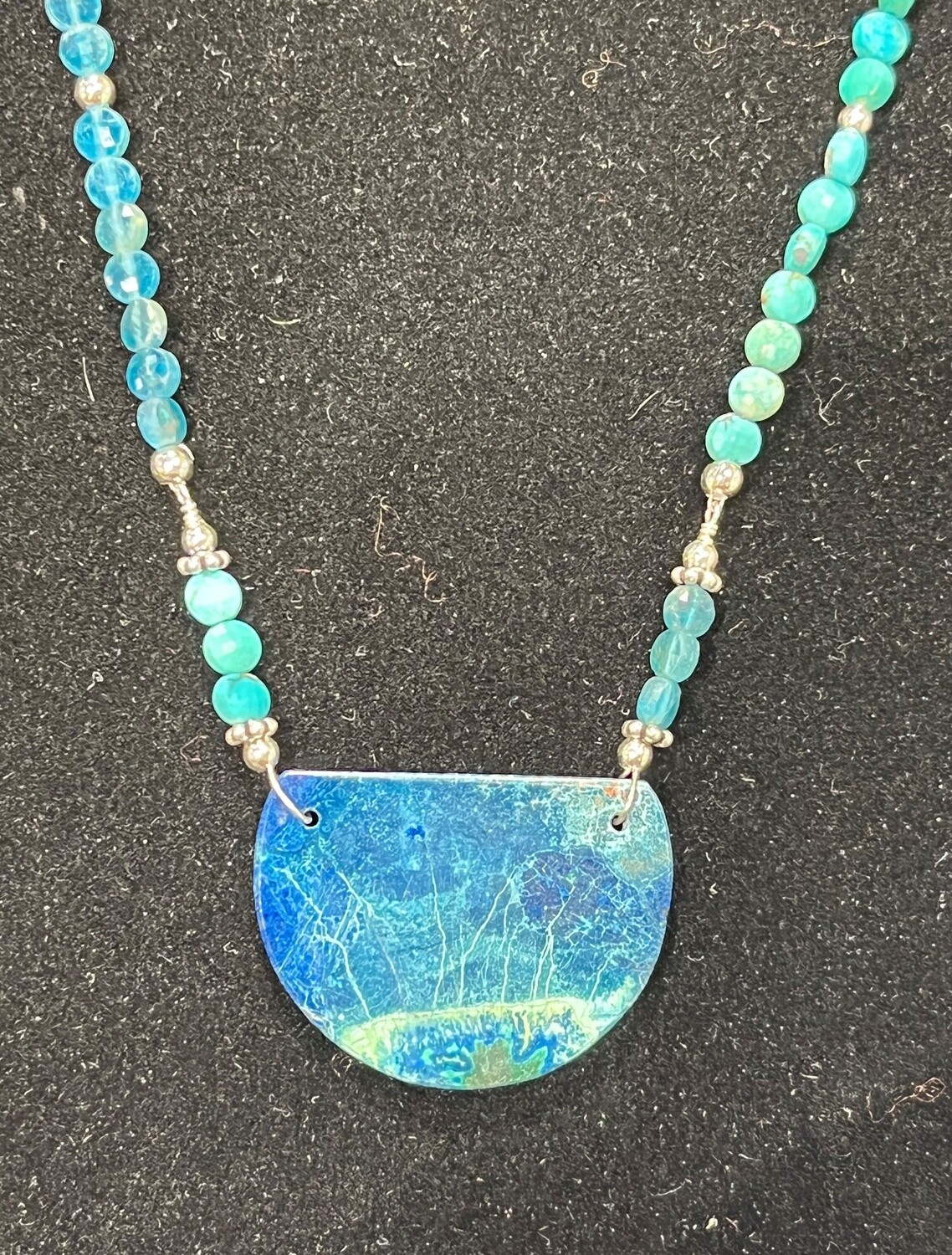 Estancia Necklace Chrysocolla Turquoise and Blue Apatite Coin