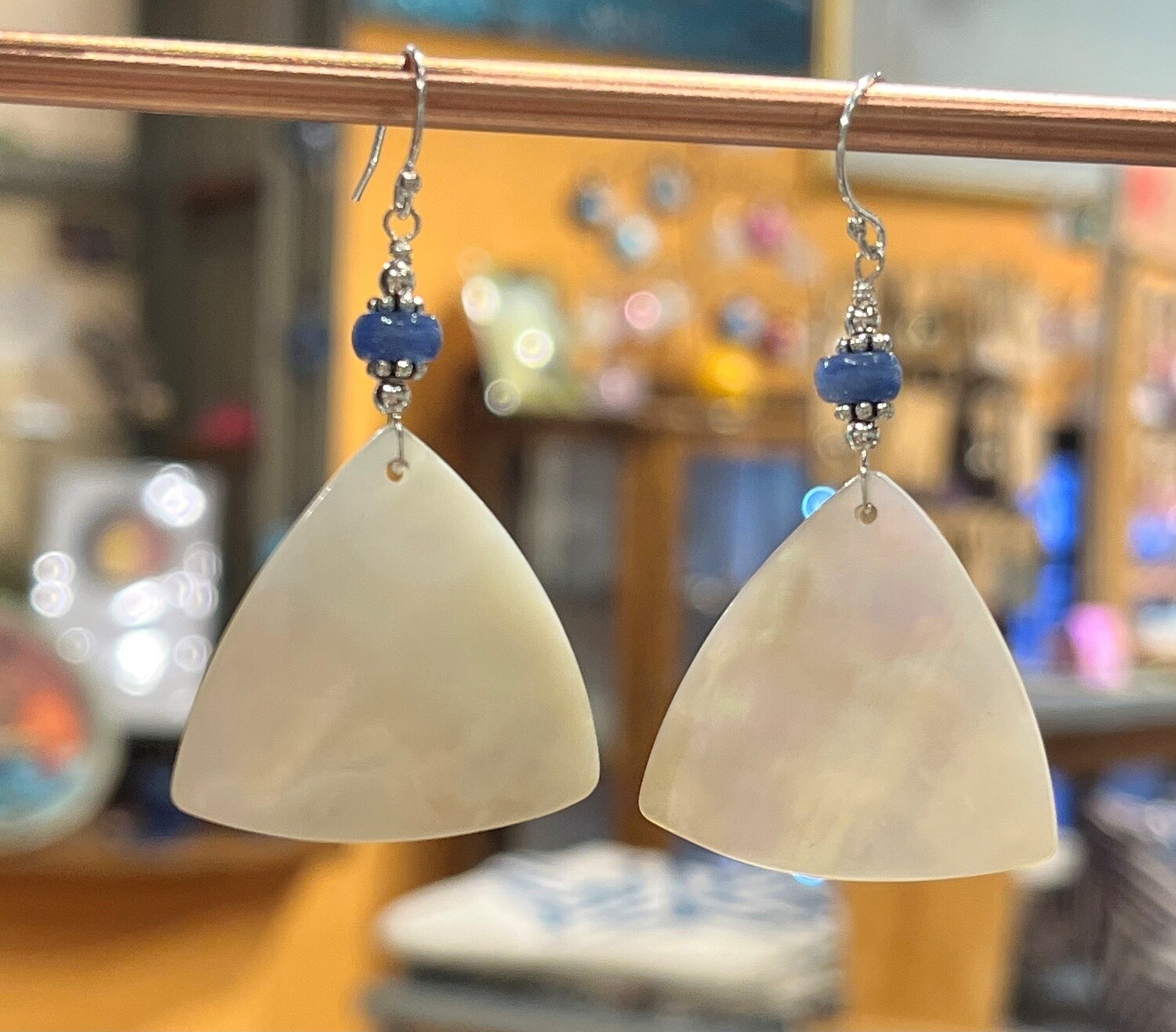 Estancia Earrings Mother of Pearl Fans with Kyanite