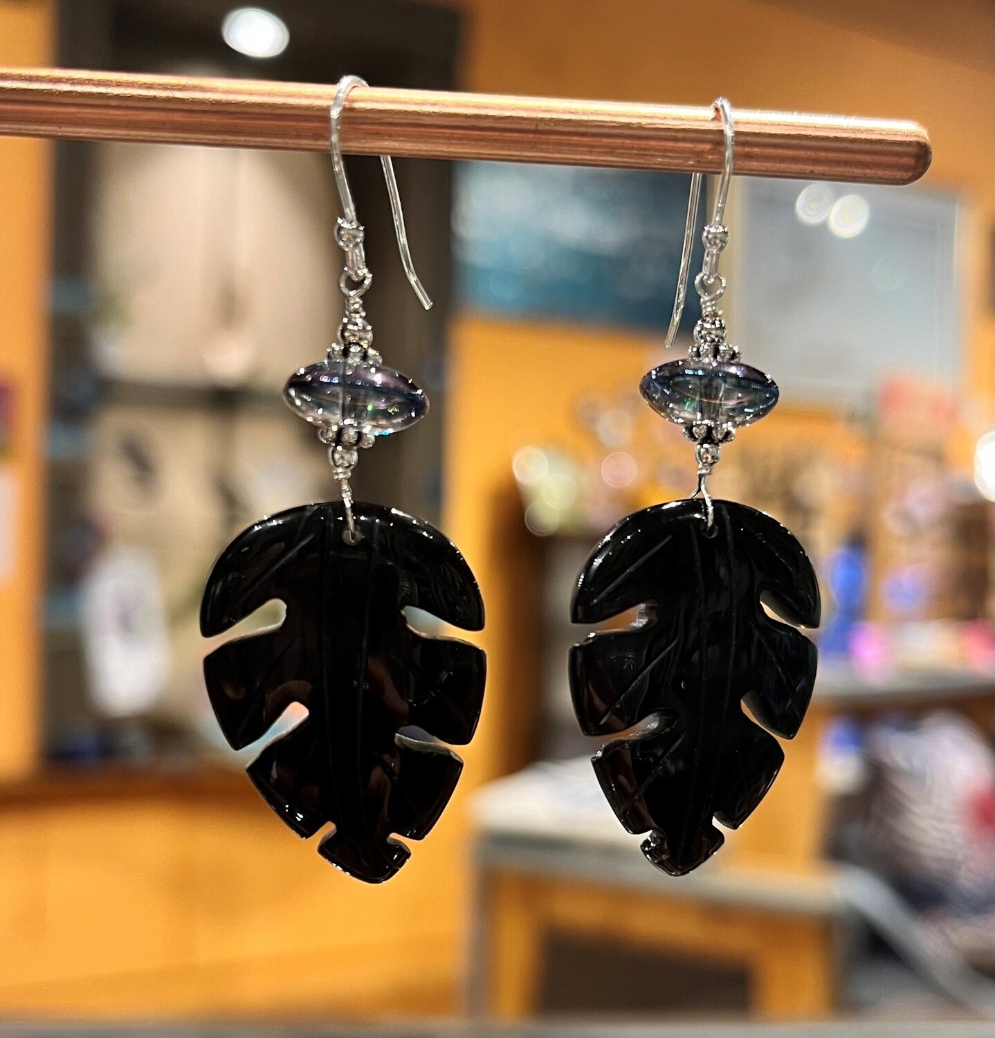 Estancia Earring Carved Black Obsidian Leaves