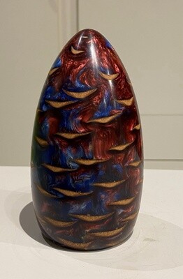 OTE Pine Cone Dragon Egg, Red, Blue Gold Resin