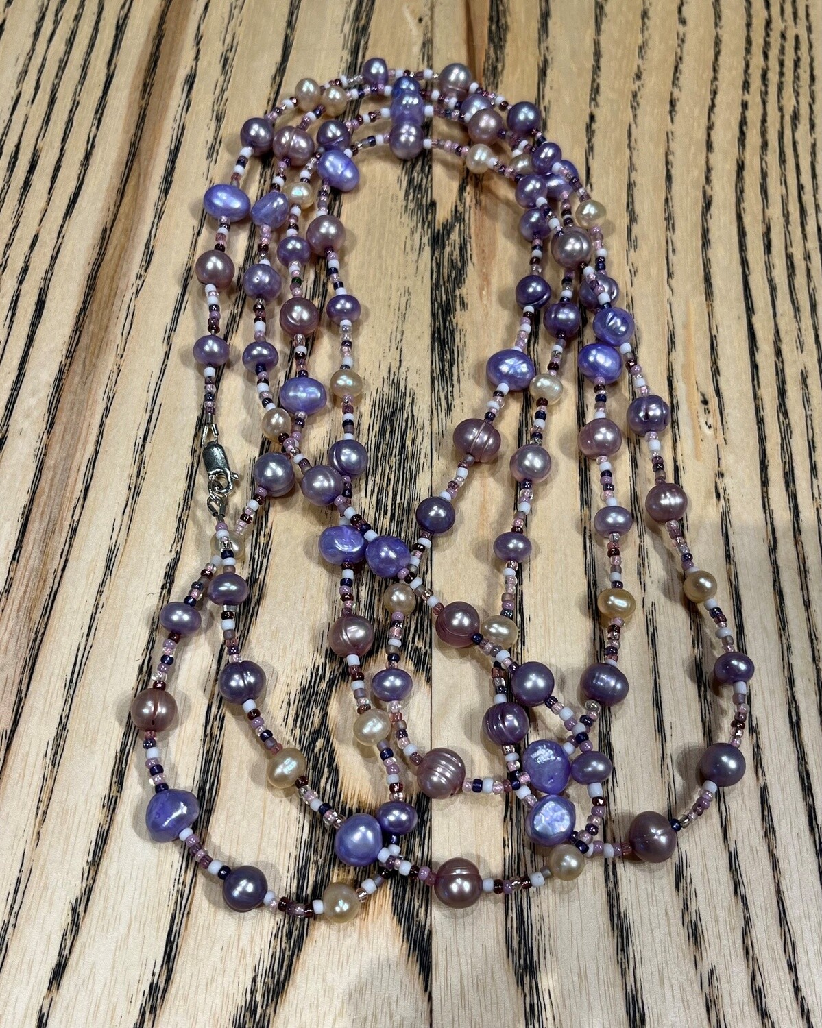 Demitre Necklace Pearls and Seed Beads Pink/Purple/white