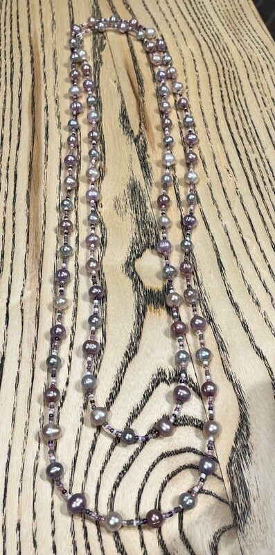 Demitre Necklace Pearls and Seed Beads Lavender/Pink/Gray