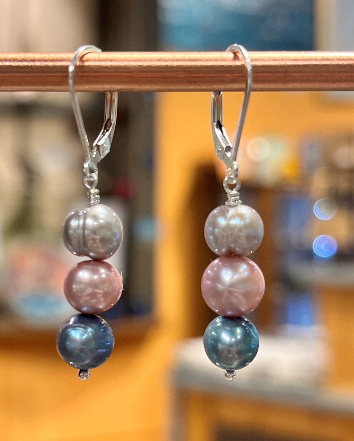 Demitre Earrings Pearl Stacks Teal/Pink/Gray