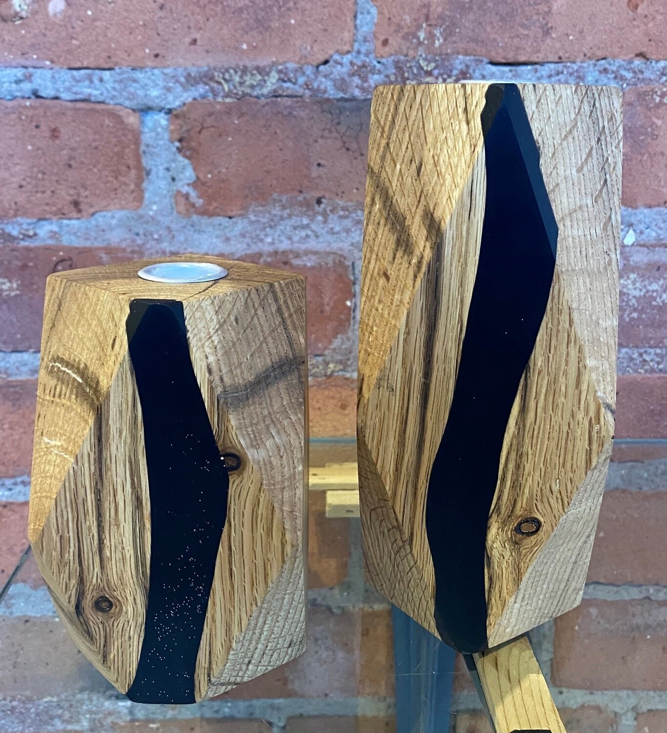 On The Edge Geometric Candlestick Pair Spalted Red Oak
