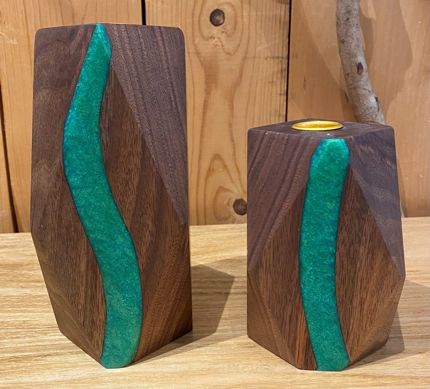 On The Edge Geometric Candlestick Pair Black Walnut