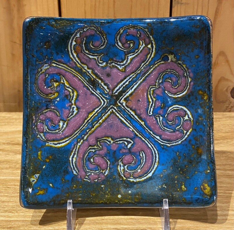 Demitre Trinket Dish Square Blue with Purple Clover