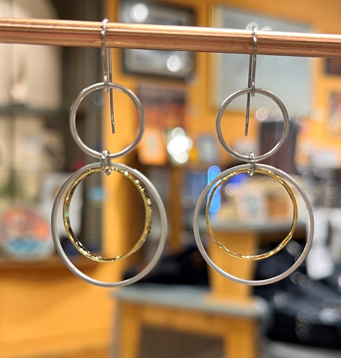 Tsay Earrings Circle Drops Silver and Gold