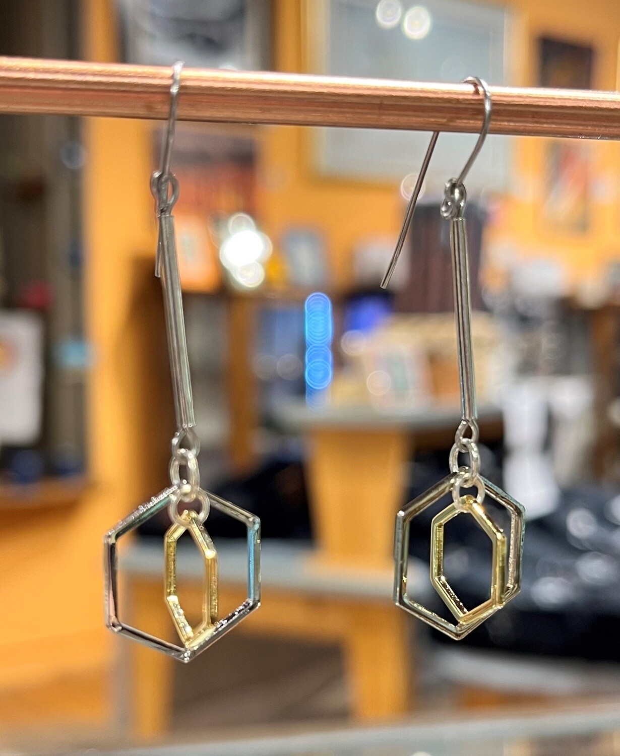 Tsay Earrings Double Hexagon Gold/Silver