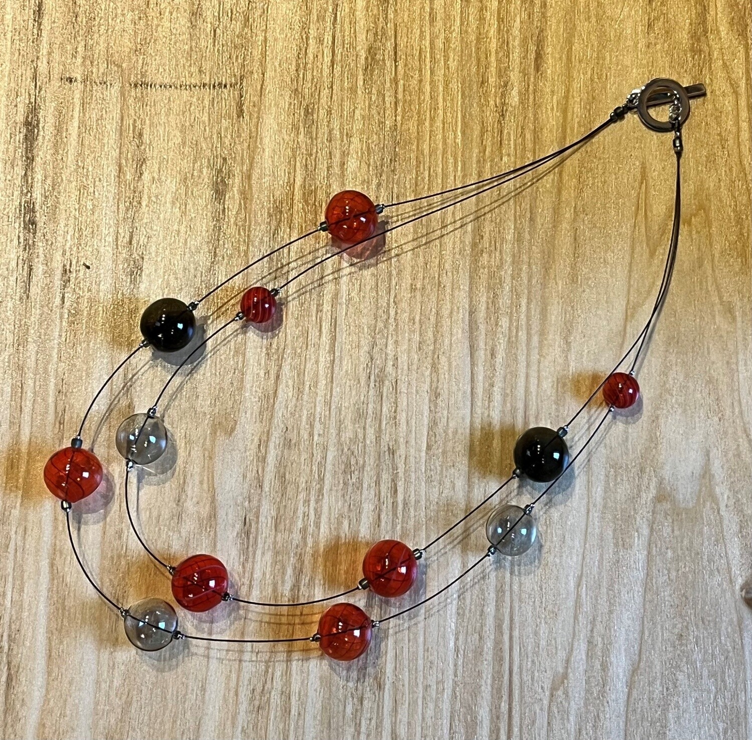 Tsay Necklace Red/Black/Grey Glass Beads