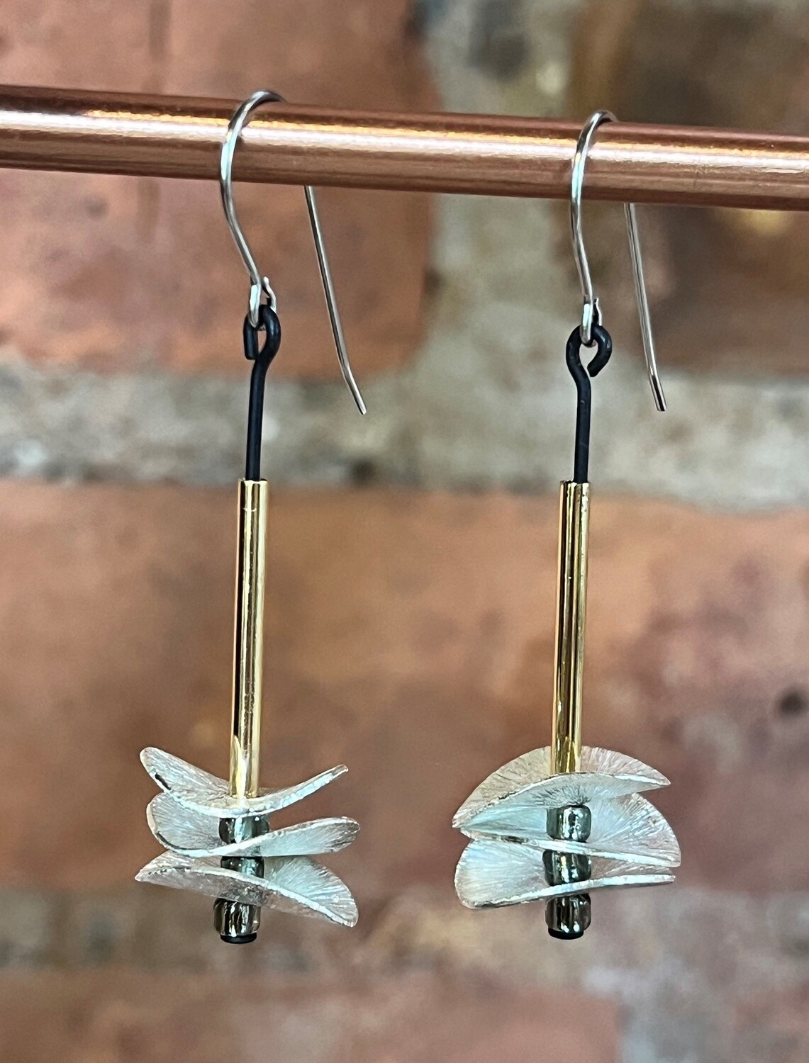 Tsay Earrings Silver Discs on Gold Tube