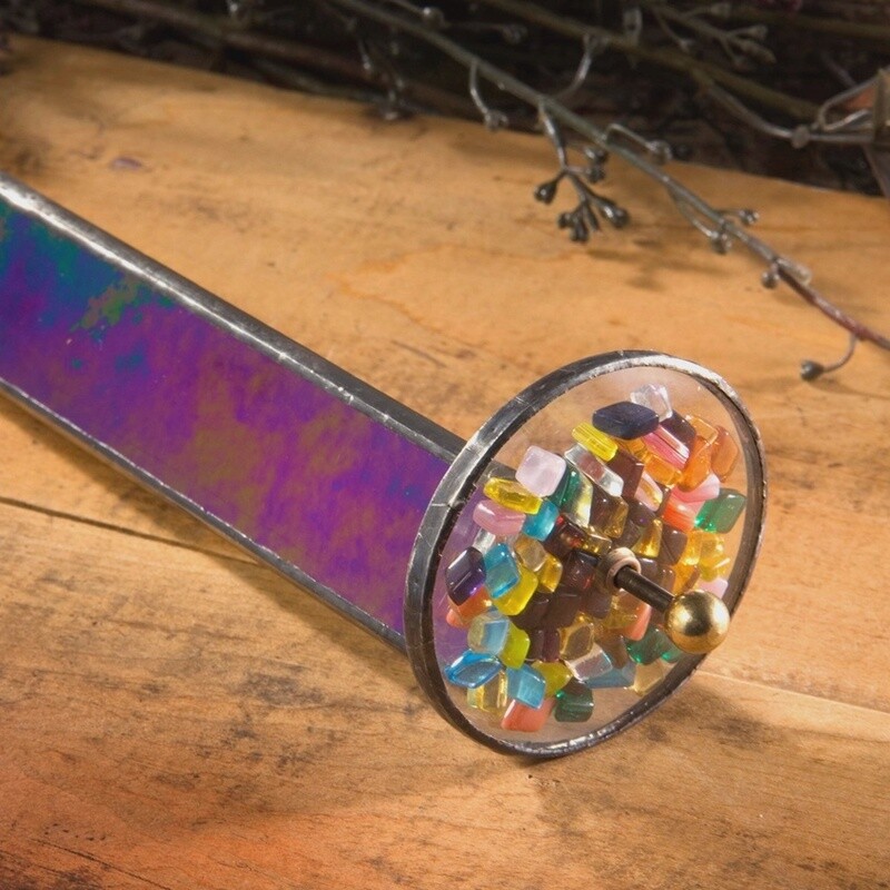 J Devlin Kaleidoscope Black Iridescent  Stained Glass Single Wheel