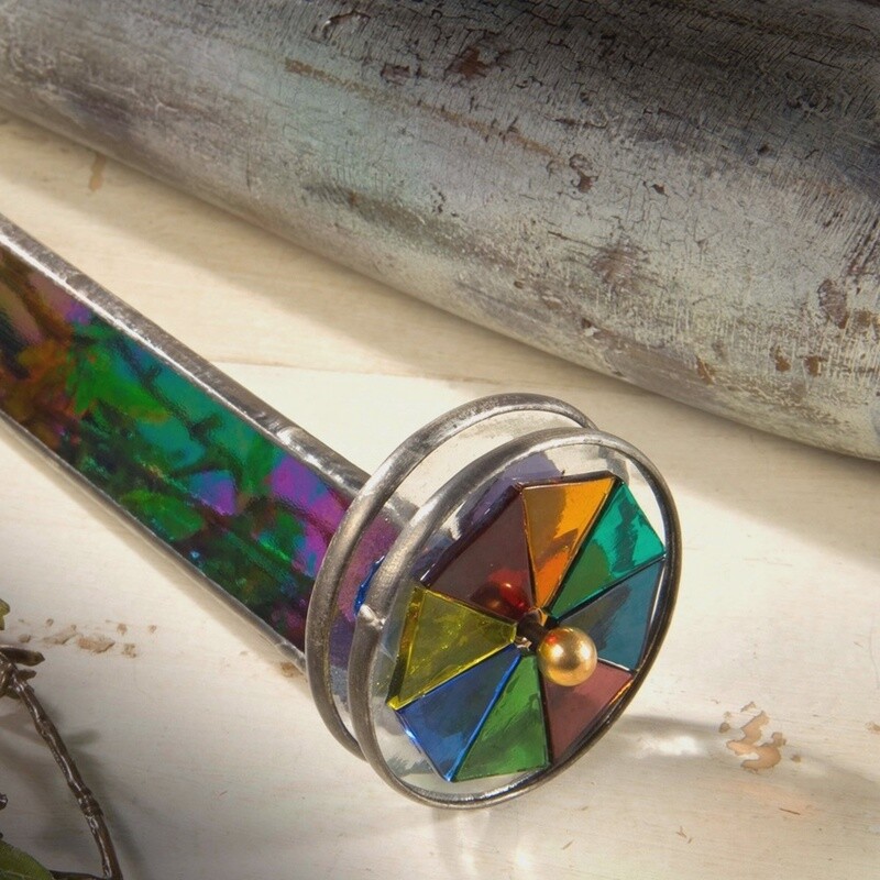 J Devlin Kaleidoscope Black Iridescent Stained Glass Double Wheel