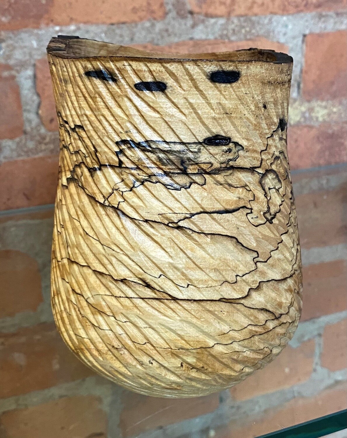 HBT Spalted Silver Maple Natural Edge W/Exterior Carving