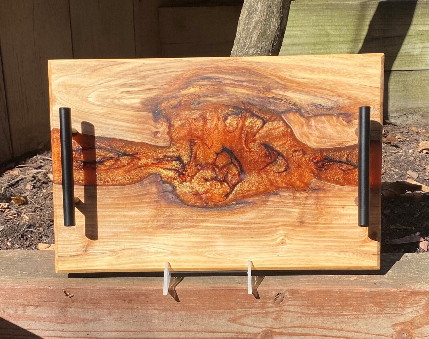 GM Charcuterie Board Hickory w/Bronze and Black Resin
