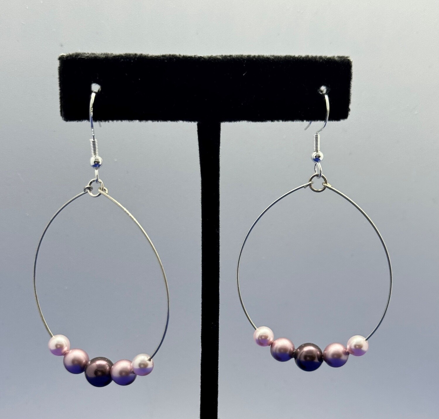 CA Jewelry Earring Hoop  Burgandy, Powder Rose and RosalinePearls